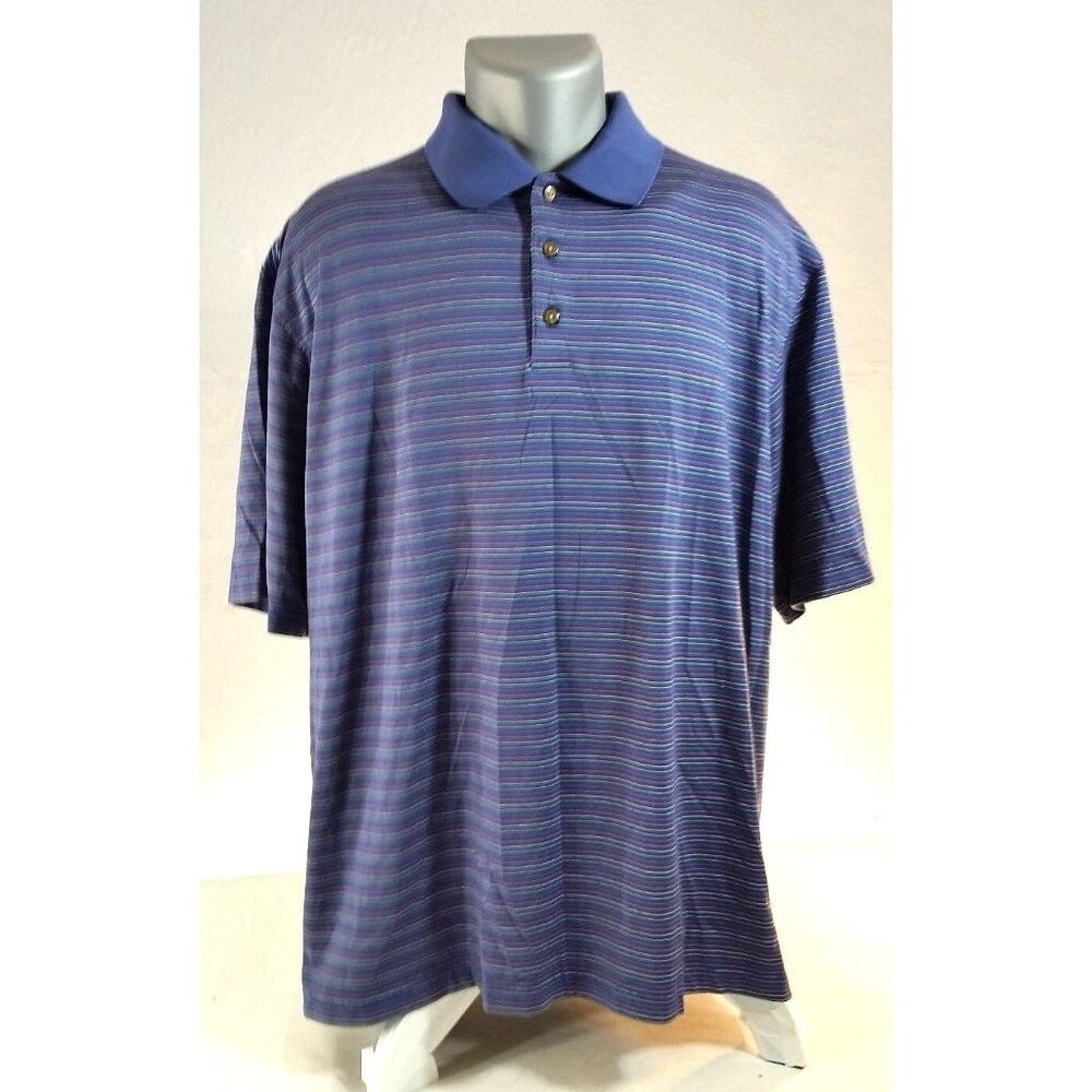Pebble Beach Performance Golf Short Sleeve Blue Striped Polo Shirt Mens XXL